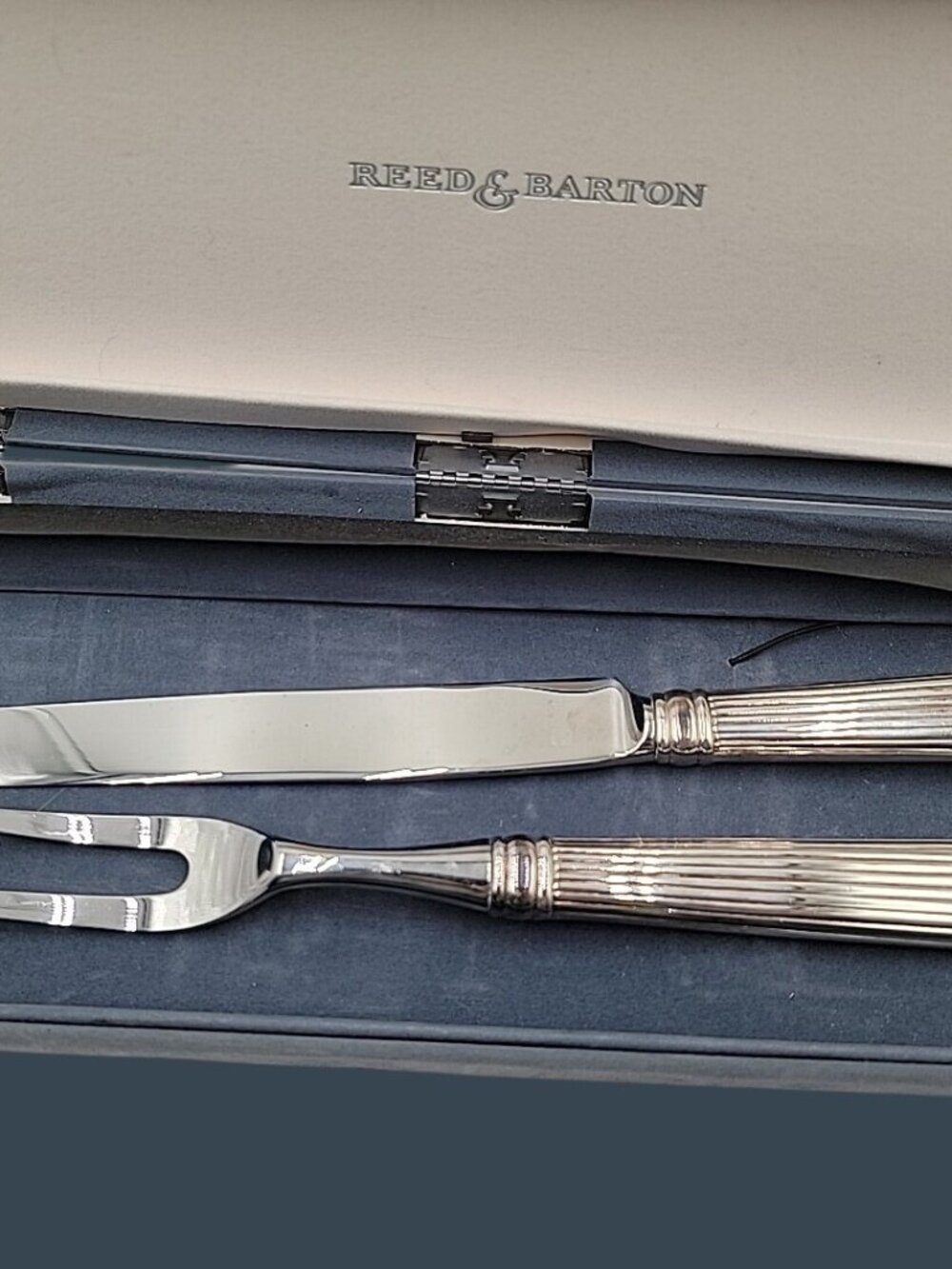 Vtg Reed Barton Williamsburg Peyton Carving Set Sterling Handles Original Case - Picture 2 of 7